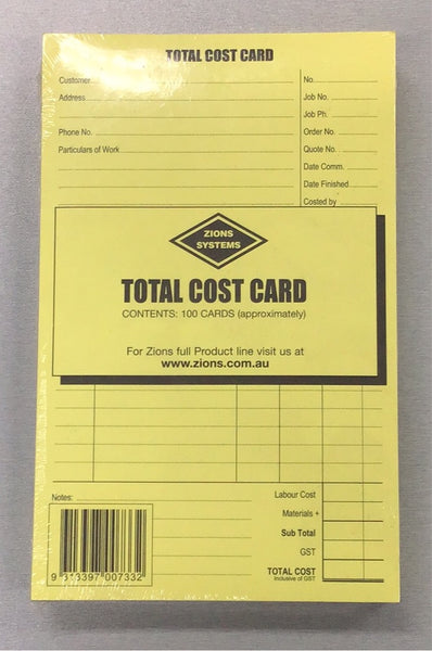 Zions systems total cost card 100pk