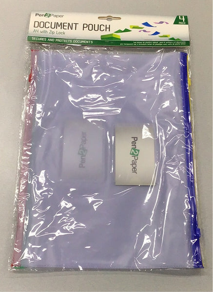 A4 document pouch with zip lock 4 pack