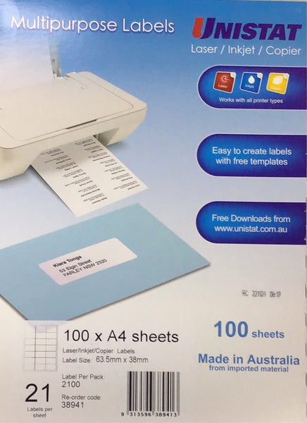 Unistat Labels 21 UP 100 sheets