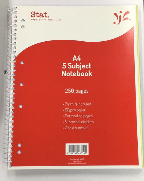 Stat A4 5 subject notebook 250 pages