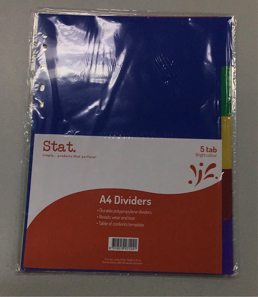 Stat Dividers A4 Bright 5 Tabs