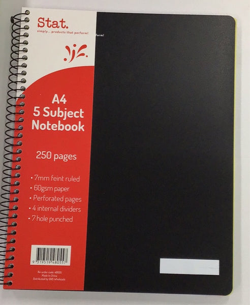 Stat A4 5 subject notebook 250 pages