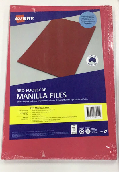 Manilla folder Avery Foolscap red 20pk