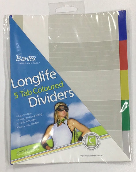 Bantex long life 5 tab coloured A5