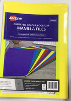 Avery Manilla folders Foolscap assorted colours 10 pack