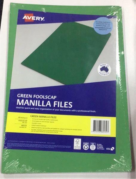 Manilla folder Avery Foolscap green 20pk