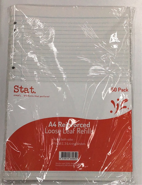 Stat reinforced loose leaf refills A4 50Pk