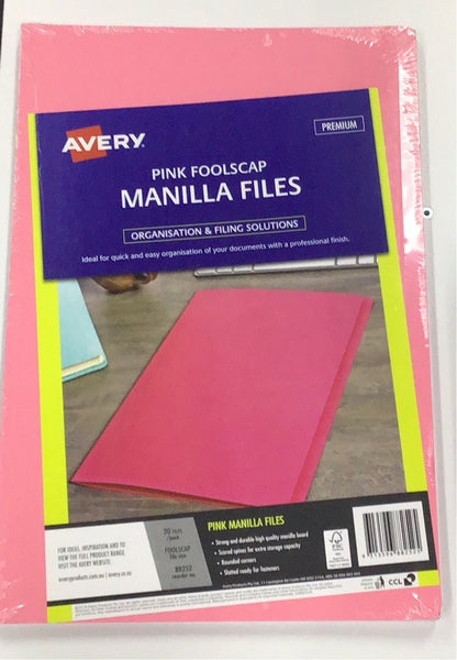 Manilla folder Avery Foolscap pink 20pk