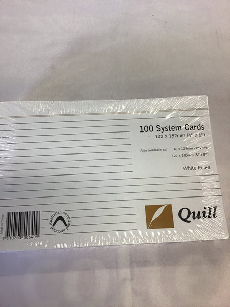 Quill System Cards 4x6 Lined Pack 100