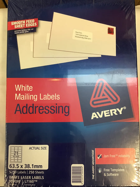 Avery Laser White Mailing Labels Pack 250 21 up
