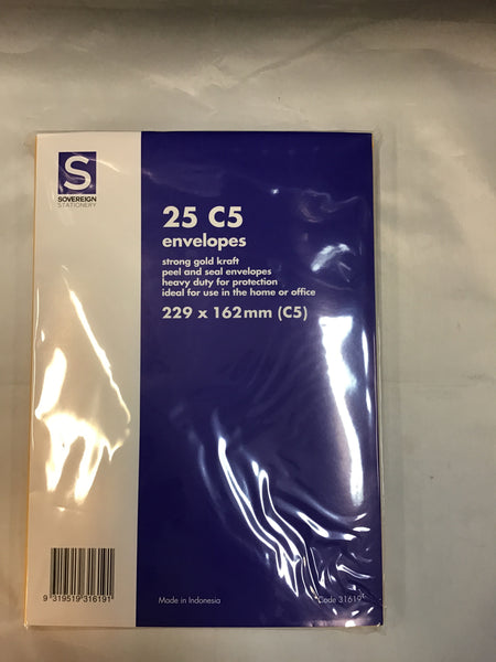 Sovereign C5 envelopes yellow pk 25