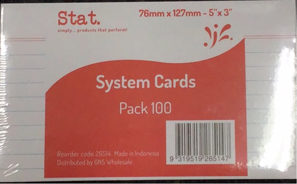 Stat System Cards Ruled White 100pk