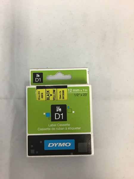 Dymo Label Cassette Black on Yellow 12mm x 7m