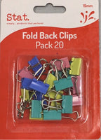 Stat Fold Back Clips 15mm Asst Cols