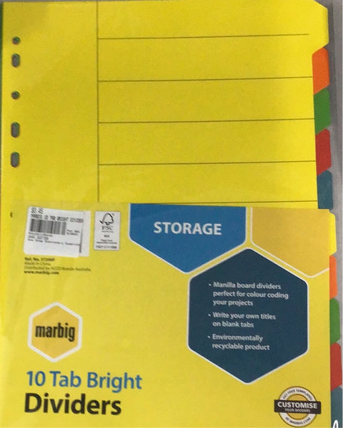 Marbig 10 tab Bright Dividers