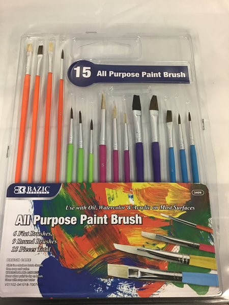 Basic All Purpose Paint Brushes Pack 15