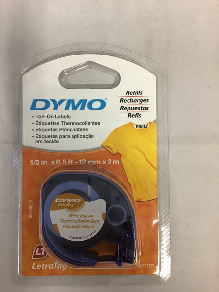 Dymo Iron on Labels White 12mm x 2m