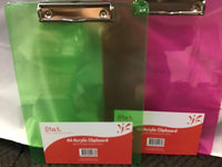 Stat A4 Acrylic Clipboard Assorted Colours