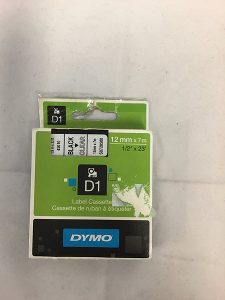 Dymo Label Cassette Black on Clear  12mm x 7m